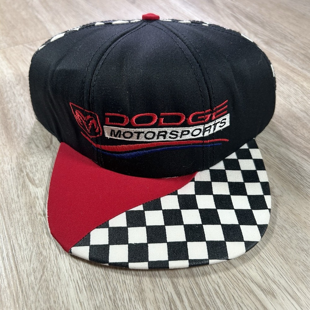 VTG 90s Dodge Motorsport Snapback Hat Racing Black Red Small Cap Made in USA